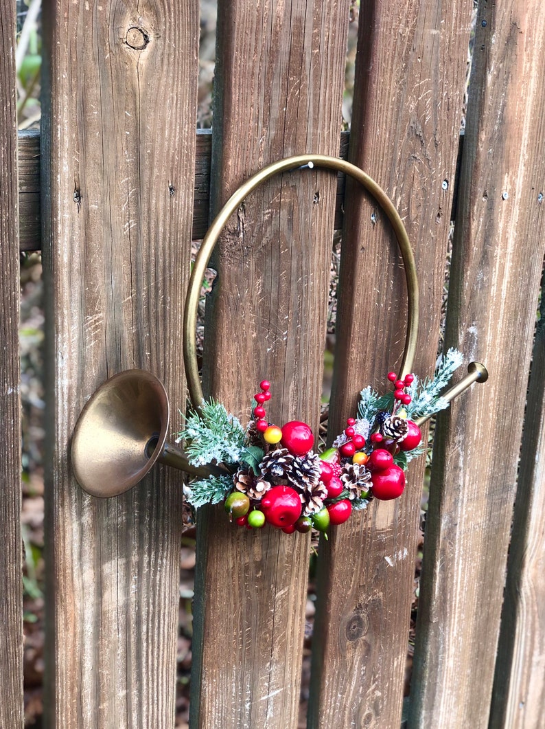 Vintage Brass Horn Decor/ Bugle Horn With Festive Holiday Etsy