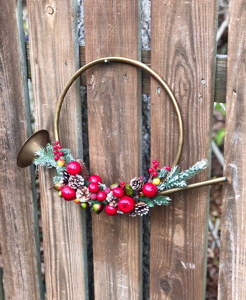 Vintage Brass Horn Decor/ Bugle Horn With Festive Holiday Etsy