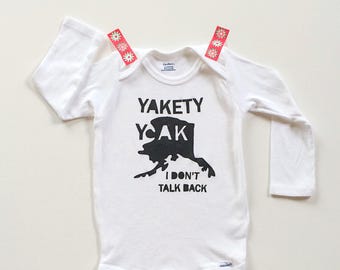 Alaska Baby. Yakety Yak I Don't Talk Back. AK Baby. Alaskan Baby Gift. Unique Baby Onesie. Alaska Onesie. Hipster Baby Clothes.