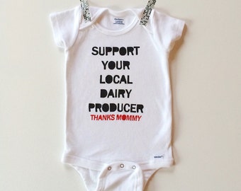 Breastfeeding Onesie - Support Your Local Dairy Producer - a design by Lula Ball. Unique baby onesie. Breastfeeding. Breastfeeding clothes