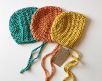 The Sammy Bonnet Ready to Ship Size 0-3 Months in Mustard // Baby bonnet. Baby hat. Classic bonnet.