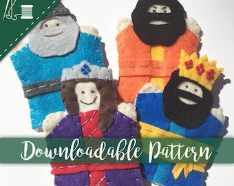 Purim Puppets Pattern Queen Esther, King Ahasuerus, Mordecai, and Haman Children's Finger Puppets Biblical Feast Day Jewish Bible Puppets