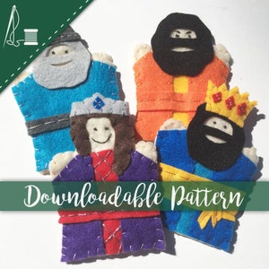Purim Puppets Pattern Queen Esther, King Ahasuerus, Mordecai, and Haman Children's Finger Puppets Biblical Feast Day Jewish Bible Puppets