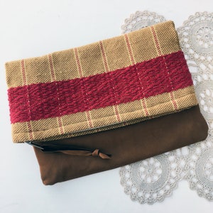 Handwoven Clutch Ladies Purse Bag Yellow Red Cotton Leather