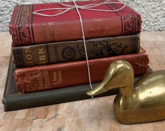 Antique Vintage books Lion Ben Water Babies Beautiful Nonsense Red decor gold gilt lettering Venice Italy love story