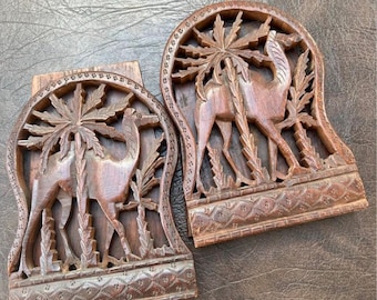 Wooden hand carved wood camel bookend book holder made in India