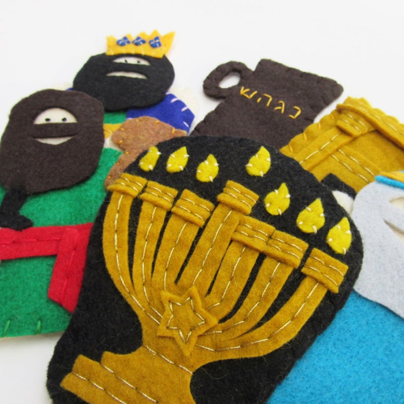 Hanukkah Finger Puppets Set of 6 Children/'s Felt Puppets Judah Maccabee Story Chanukkah