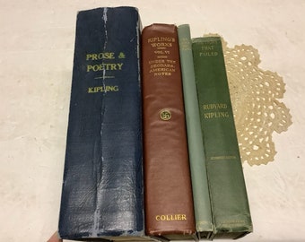 Rudyard Kipling Ten Gems from Kipling Green Antique Vintage Hard Covers Books Prose and Poetry Blue Green LOT 64