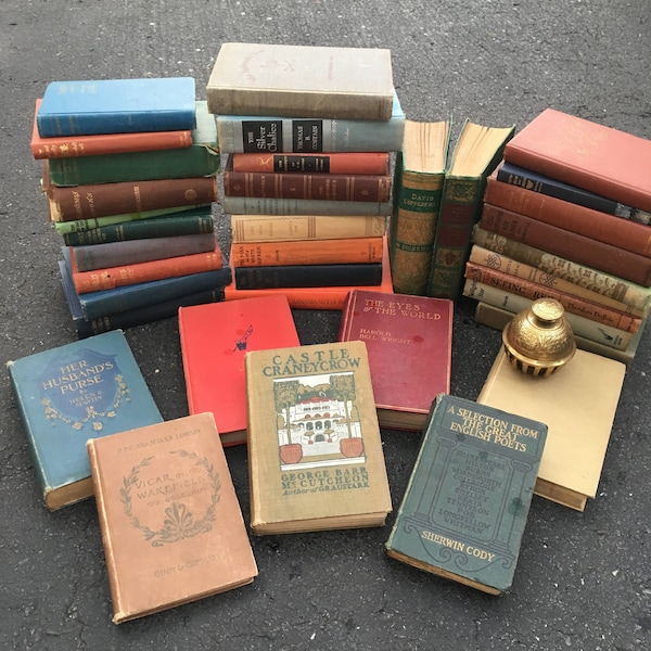 ANTIQUE Lot of 12 Old Vintage Books Novels Stories Literature Hardcover Pretty Covers Rustic