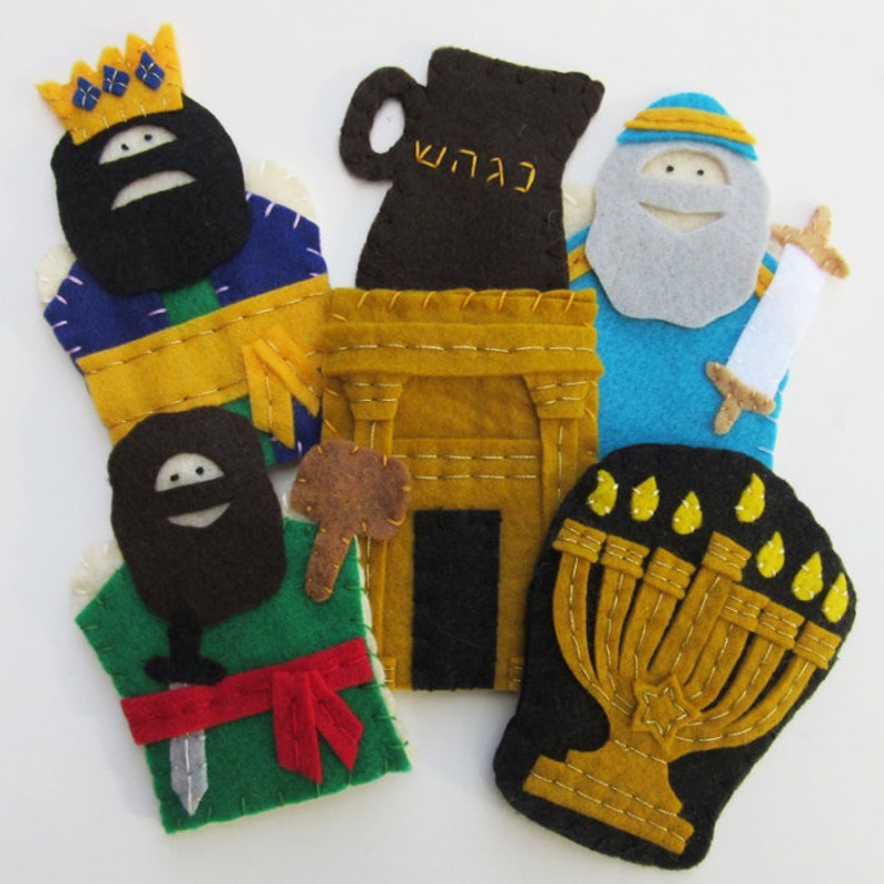 Hanukkah Finger Puppets Set of 6 Children/'s Felt Puppets Judah Maccabee Story Chanukkah