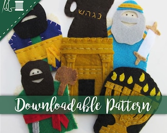 Hanukkah Finger Puppets Pattern Set of 6 Children's Felt Puppets Judah Maccabee story Puppets Chanukkah