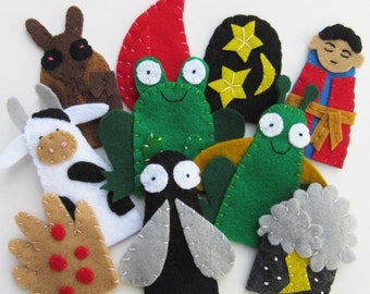 10 Plagues Finger Puppets for Passover Set of Children's Felt Puppets Biblical Bible Story Puppets
