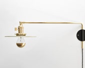 Modern Industrial Brass Swing Arm Sconce - 14, 20 or 26 quot inch Extension - Adjustable Lamp - Bedside Lamp - Wall Light - the quot Szabo quot