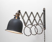 Scissor Lamp Articulating Adjustable Brass Swing Sconce - Industrial Wall Mount Extension Bedside Reading Light w Antique Patina -Style X3