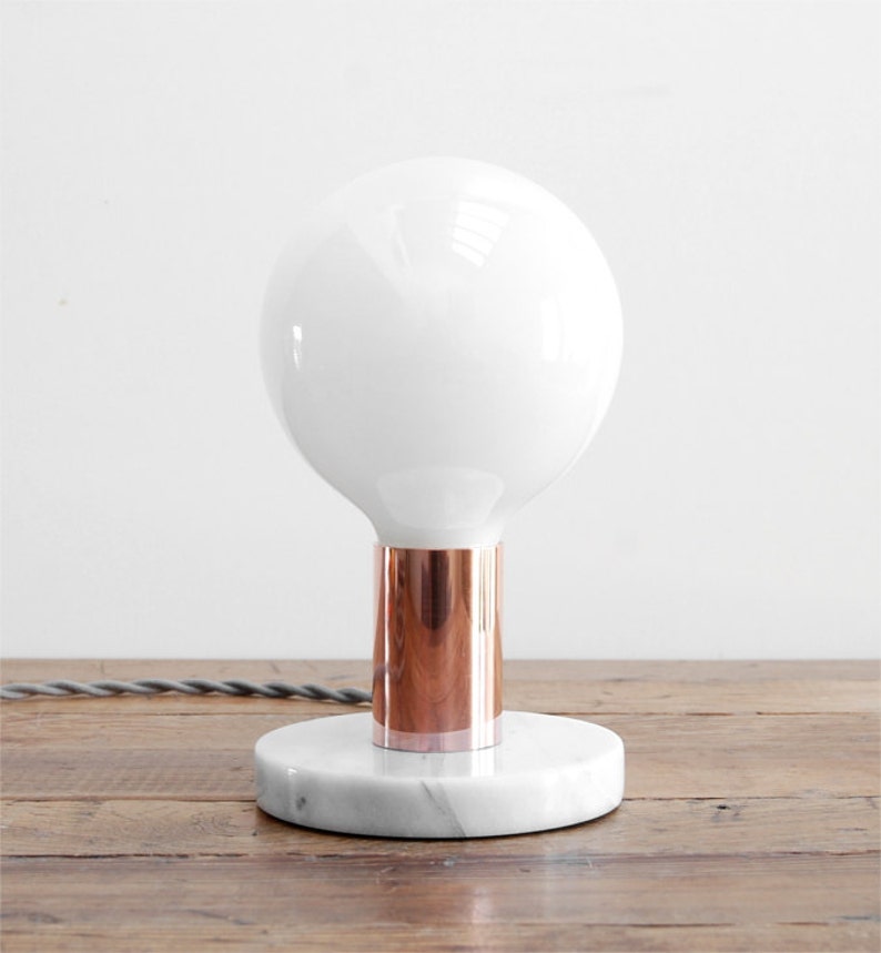 Modern Table Lamp Mid Century Marble Desk White Polished Copper