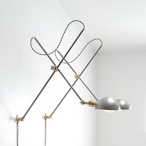 Vintage Style Adjustable Wall Mount Extension Boom Light Lamp - Industrial Articulating Parabolic Brass & Steel Scissor Sconce &quot;Worcester&quot;