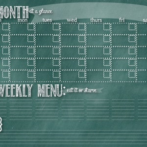 Calendário de quadro-negro e combinação de menu - Azul - DOWNLOAD INSTANTÂNEO