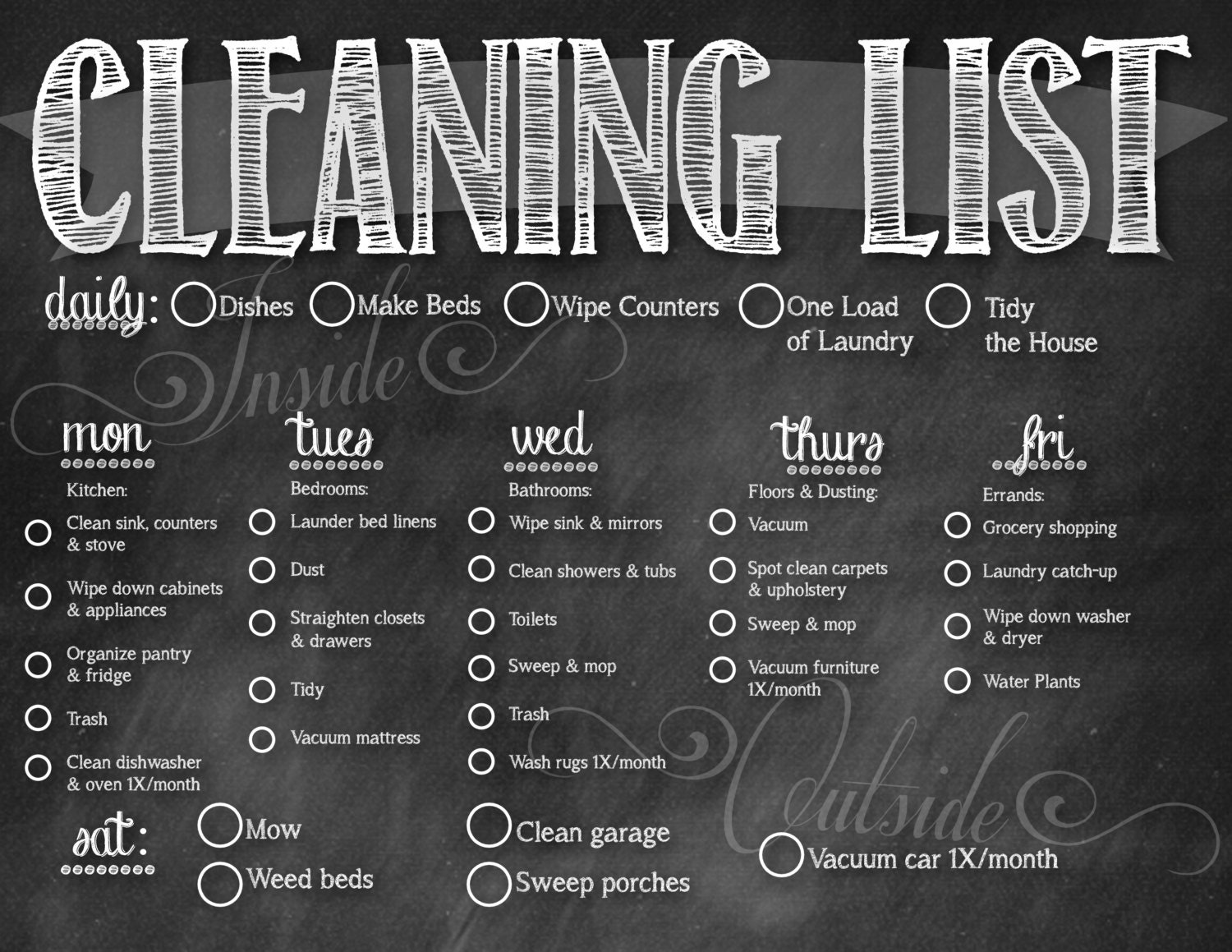 Chalkboard Cleaning Schedule - INSTANT DOWNLOAD - Etsy