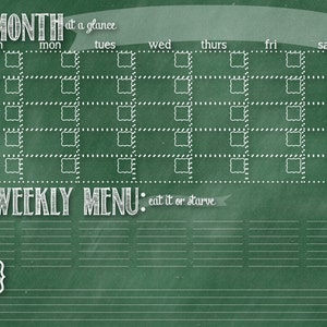 Chalkboard Calendar & Menu Combo - Green - INSTANT DOWNLOAD