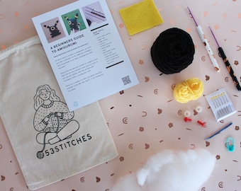 Umbreon crochet kit for beginners | Pokemon DIY craft amigurumi kit | Gift for crocheters with yarn and video tutorials