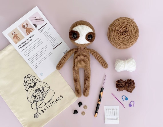 Kit de crochet de perezoso para principiantes / Kit de inicio de animales  DIY craft amigurumi / Regalo para adultos con hilo y vídeo tutoriales -   España