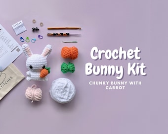 Bunny crochet kit for beginners | Animal starter learn to crochet DIY craft amigurumi | Easter decor with yarn and videos