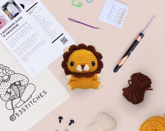 Lion crochet kit for beginners | Animal starter learn to crochet DIY craft amigurumi | Gift for adults with yarn and video tutorials