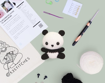 Panda crochet kit for beginners | Animal starter learn to crochet DIY craft amigurumi | Gift for adults with yarn and video tutorials