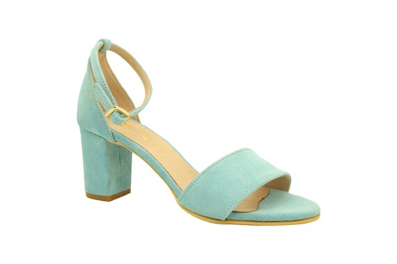 blue suede sandals heels