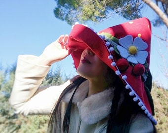 strawberry lolita kawaii sweet lolita Felt pink strawberry fairy hat handmade hat magical costume cosplay lolita style