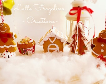 Set of 5 Christmas ornaments, Gingerbread  theme, Christmas handmade felt decorations