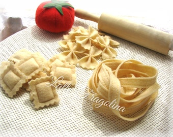 Pasta set,RAVIOLI,FETTUCCINE,FARFALLE, felt food toy,Italian cuisine,children,felt food