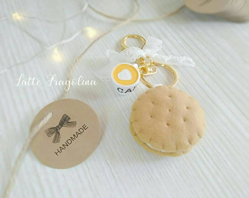 Ready to ship! Felt biscuit bag charm made with felt, Vanilla