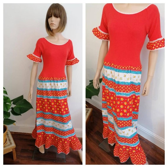 1970s Embroidered Maxi Dress
