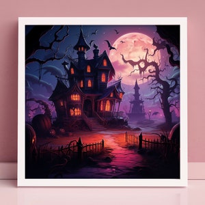 Halloween Wall Decor Art Haunted House Printable Digital Print