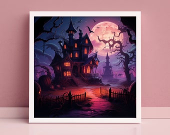 Halloween Wall Decor Art Haunted House Printable Digital Print