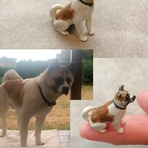 SCULPTURE miniature Pet, Dog tableboard piece, Pet Memorial, Gift Idea for Dog Lovers, Dog Mom, Custom Dog Sculpture. 1.2&quot; AKITA