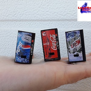 1 Soda Machine scale 1/43, 1/32, H0, etc... Cocacola, Pepsi, Mountain Dew. Also available in diorama scale. Vending machine Miniature handmade