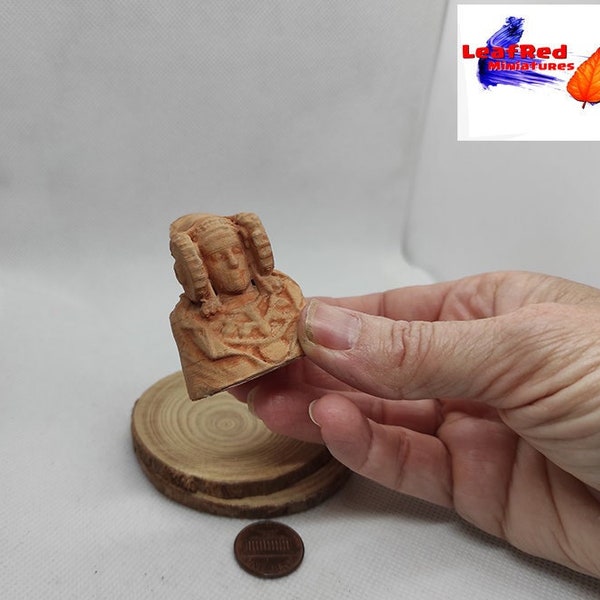 Réplique de sculpture ancienne miniature PERSONNALISÉE. Buste ibérique. Échelle de diorama de maison de poupée. Peinture prête à imprimer en 3D.  Dame d’Elche