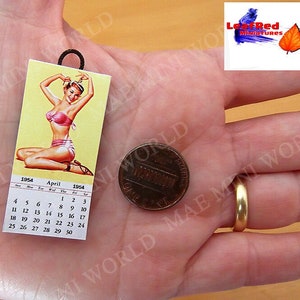 Miniature Calendar 1954. Vintage Pin Up girls. Dollshouse Scale 1:12