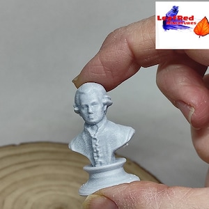 CUSTOM miniature sculpture. MOZART, Bust. Music composer. Dollhouse scale. Paint ready 3D resin printed.