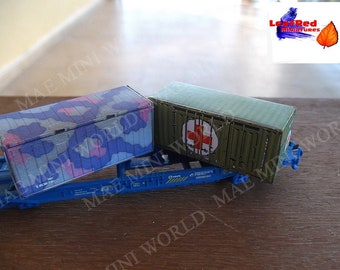 Miniature container Shipping 20' container (x2) - Military series N Scale- Cardboard Miniature handmade
