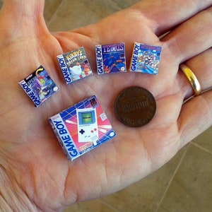 GAMEBOY & Games. Miniature boxes. Scale 1:12