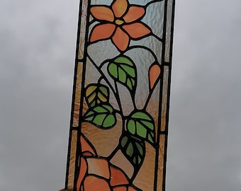 Miniature Stained Glass Window panel ORANGE FLOWER Model. Custom size. MINIATURE scale
