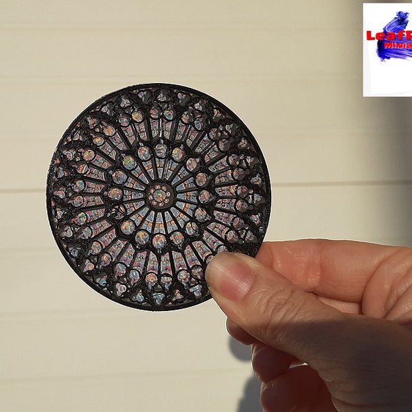 NOTRE DAME Miniature Stained Glass round Window replica Dollhouse scale 3D relief. Custom size and more models available.