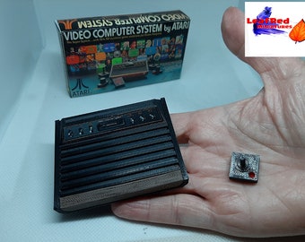 ATARI 2600 Miniature console with controller and box. Miniature 3D. Scale 1/6