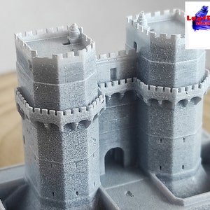 Miniature medieval building. Double gate tower. For scale Craftsman style house - Diorama model kit unpainted