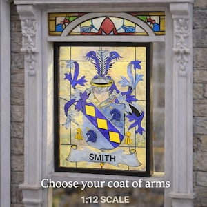 Heraldic Stained Glass Miniature 1:12 Personalized | Dollhouse Window Insert | Miniature Decor