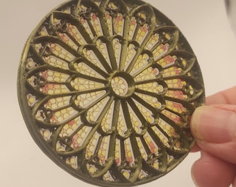 Miniature Cathedral simil Stained Glass Round Window. Gothic Rose Window. ROSACEA Paris Series. Dollhouse 1/12 or 1/6. Custom size