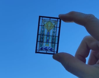 Miniature Stained Glass Window. Model SAND Diorama, dollhouse scale 1/6 or 1/12. Custom size and more models available.